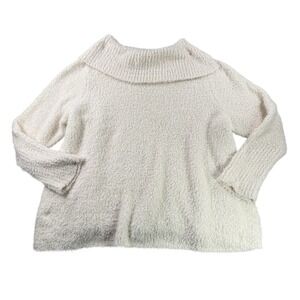 J Jill Pure Jill Sweater Womens 4X Ivory Soft & Cozy High Neck Fuzzy Warm Winter